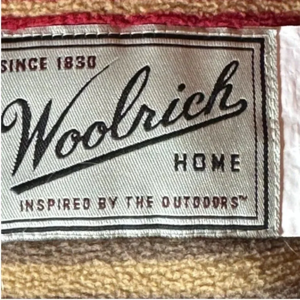Woolrich Cotton Blend Warm Striped Maroon Tan and White Throw Blanket 54